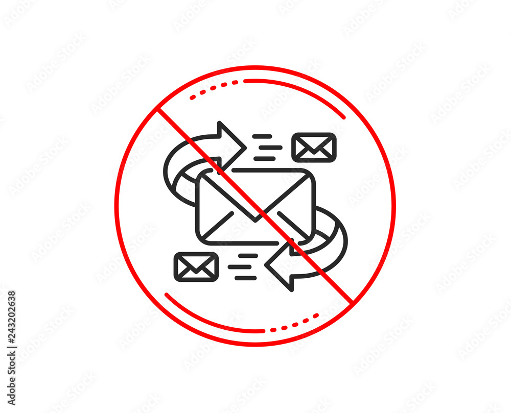 No or stop sign. Mail line icon. Communication by letters symbol. E-mail chat sign. Caution prohibited ban stop symbol. No icon design. Vector No or stop sign. Mail line icon. Communication by letters symbol. E-mail chat sign. Caution prohibited ban stop symbol. No icon design. Vector