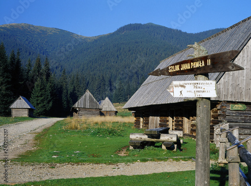 Shepherd's huts, tourist trial in Chocholowska Valley, Tatry mountains, Poland photo