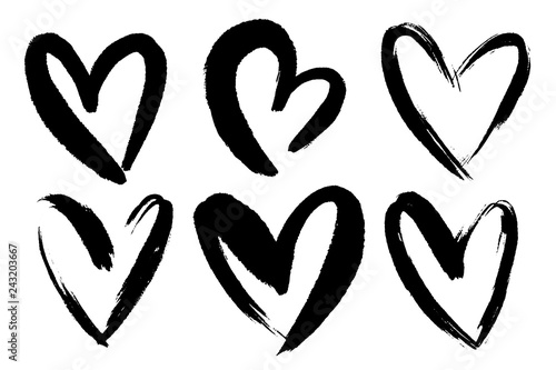 Vector collections of hand drawn grunge Valentine hearts isolated on transparent background. Heart symbol by hand. Various style hand drawn heart shapes