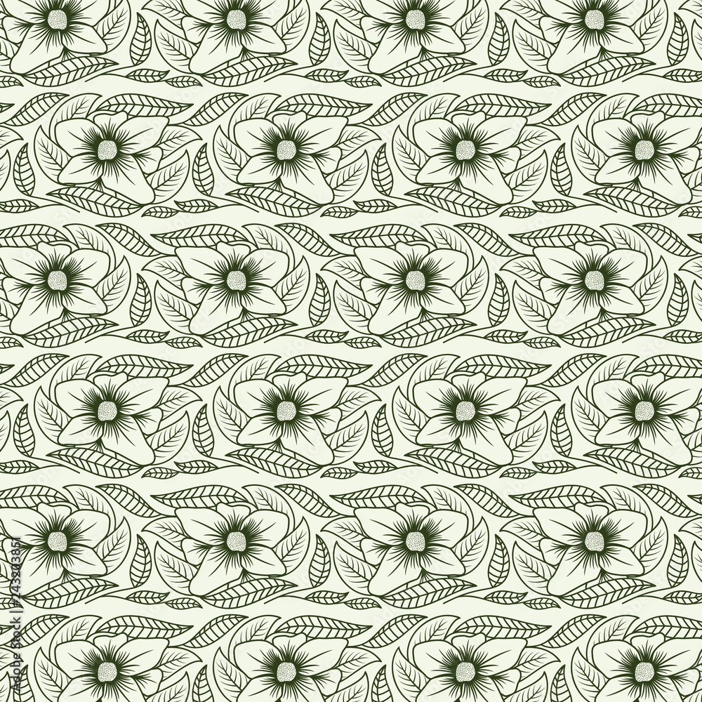 Abstract flower seamless pattern with leaves. Background Abstract flower seamless pattern with leaves.