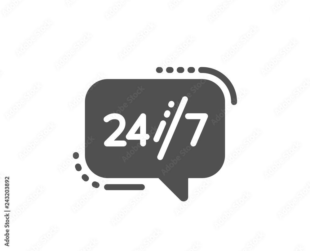 24/7 service icon. Call support sign. Feedback chat symbol. Quality design element. Classic style icon. Vector 24/7 service icon. Call support sign. Feedback chat symbol. Quality design element. Classic style icon. Vector