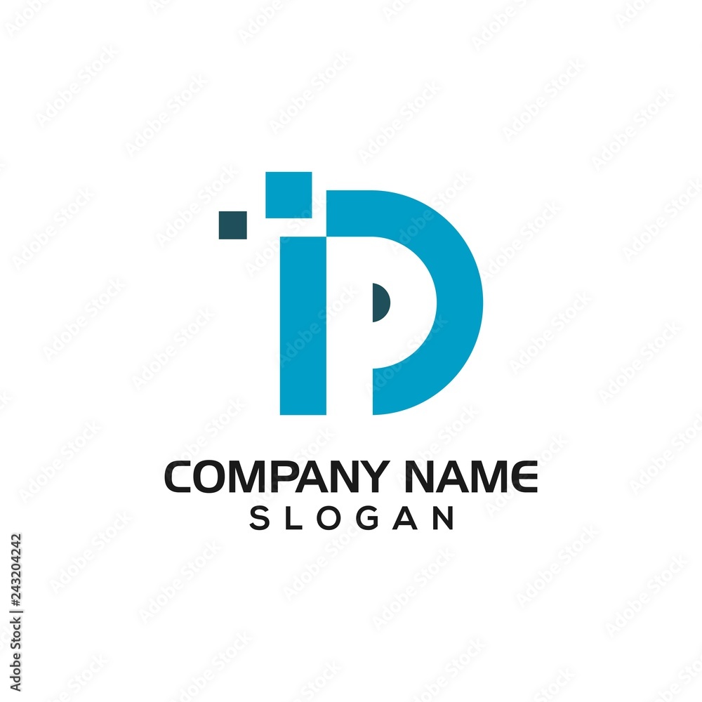 Obraz premium Letter D P and technology accent for data logo template