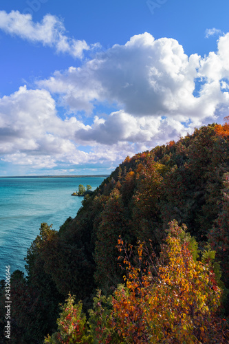 A breezy fall day on Mackinaw Island overlooking Lake Huron