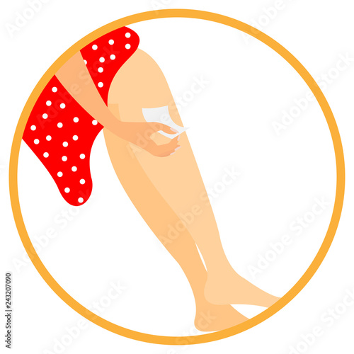 Woman epilating herself with wax strip, conceptual vector