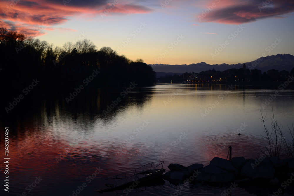 Sesto Calende. sunset on the river