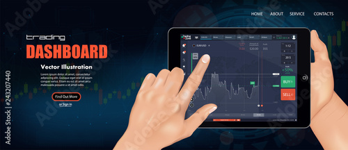 Market trade. Binary option. Trading platform, account. Press Call and Win transaction. Money Making, business. Market analysis. Investing. Screen of user interface for phone, table