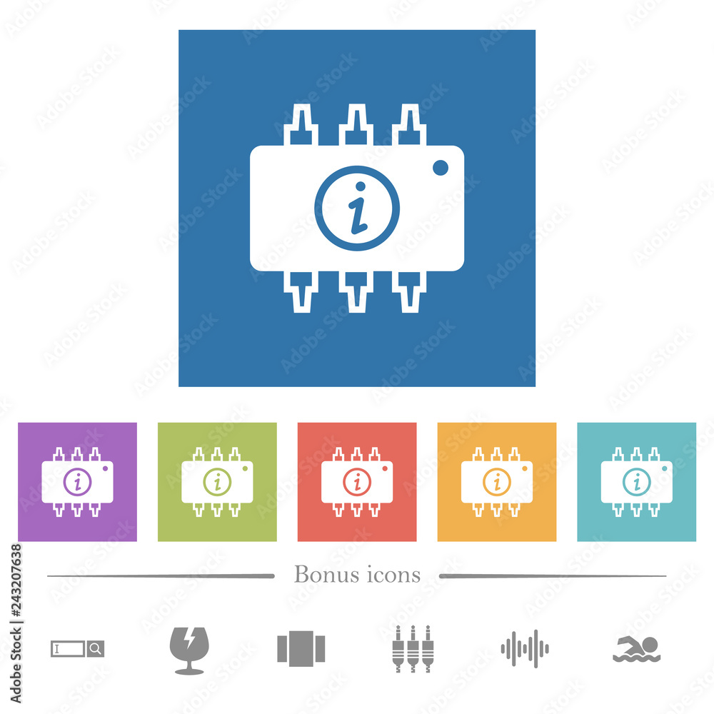 Hardware info flat white icons in square backgrounds Hardware info flat white icons in square backgrounds
