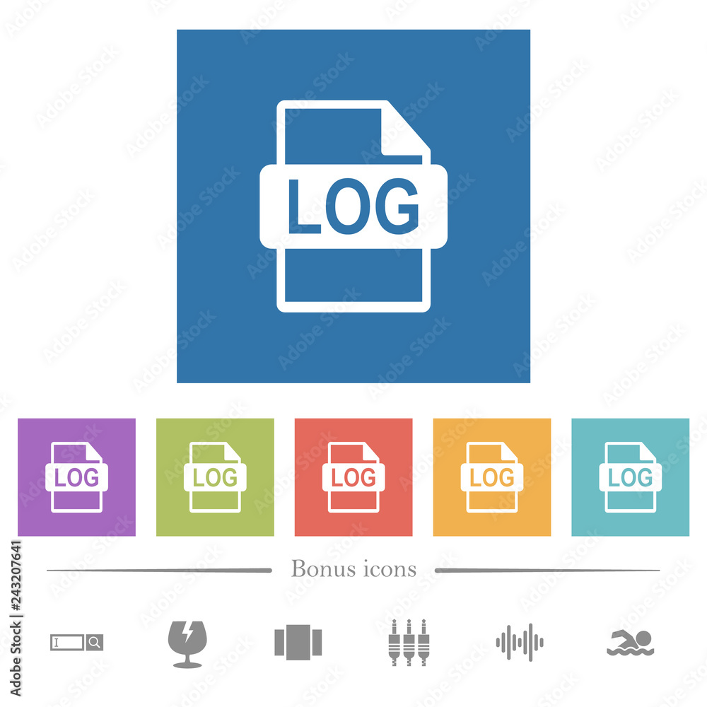 LOG file format flat white icons in square backgrounds LOG file format flat white icons in square backgrounds