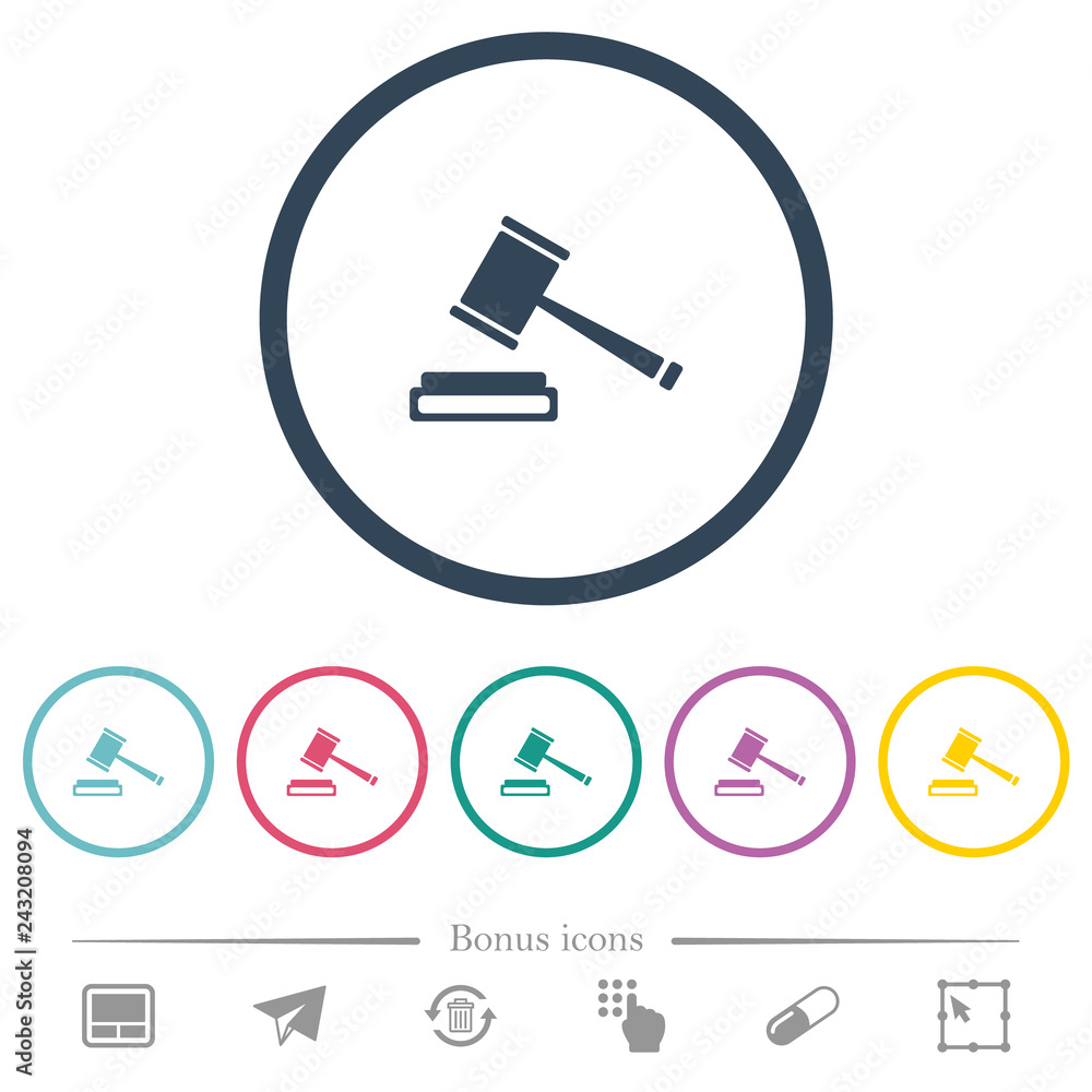 Auction hammer flat color icons in round outlines Auction hammer flat color icons in round outlines