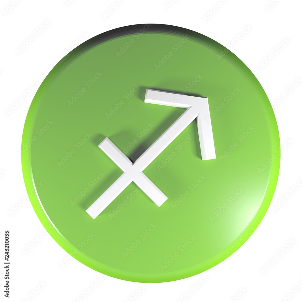 ZODIAC SAGITTARIUS ICON green circle push button - 3D rendering illustration ZODIAC SAGITTARIUS ICON green circle push button - 3D rendering illustration