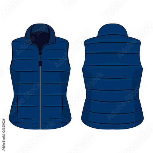 Blue winter zipped vest isolated vector on the white background