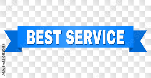 BEST SERVICE text on a ribbon. Designed with white title and blue stripe. Vector banner with BEST SERVICE tag on a transparent background.