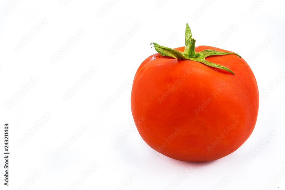 one fresh red tomato isolated on white background one fresh red tomato isolated on white background