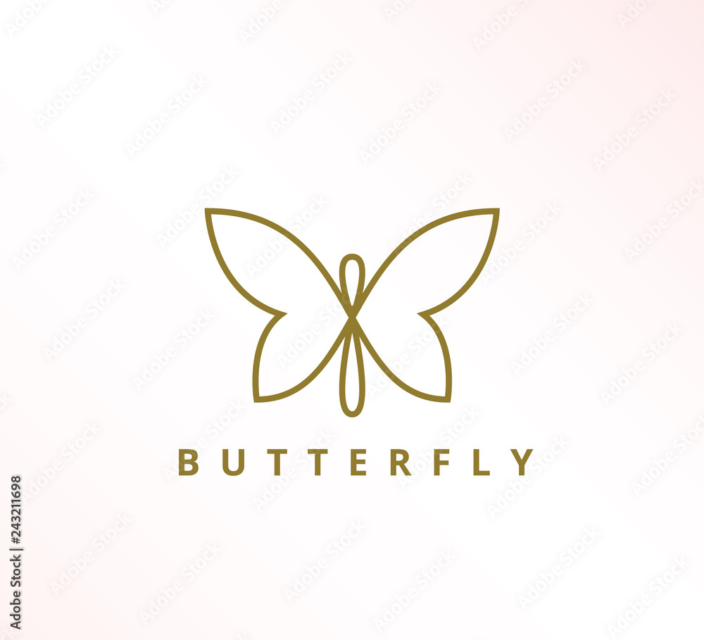 simple minimalist elegant continuous line butterfly icon vector logo design