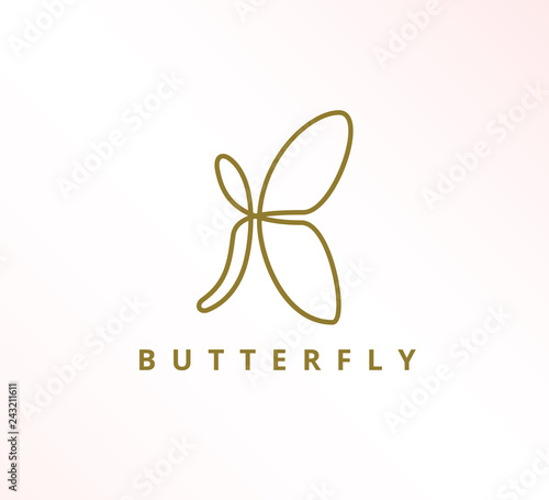 simple minimalist elegant continuous line butterfly icon vector logo design