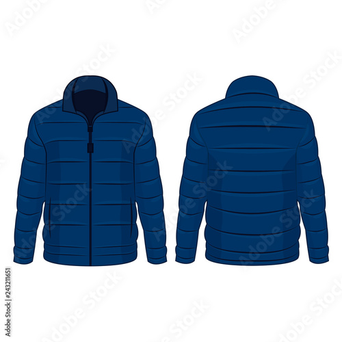 Blue winter zipped down jacket isolated vector on the white background