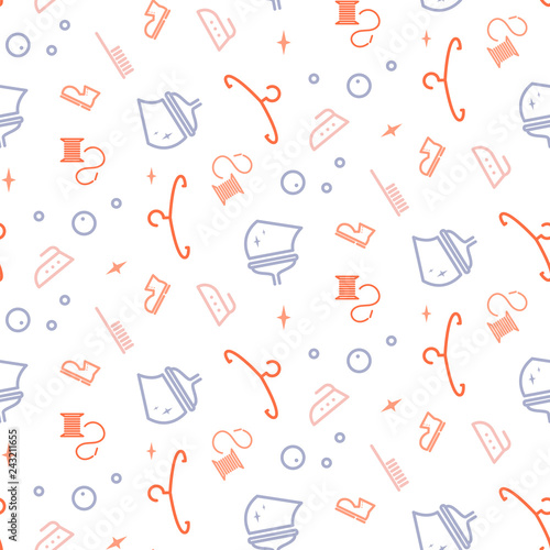 Household line icon equipment seamless vector pattern for cleaning service company or laundry brand.