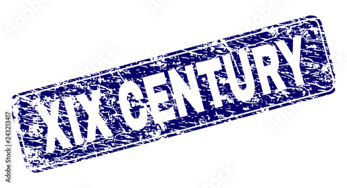 XIX CENTURY stamp seal print with grunge style. Seal shape is a rounded rectangle with frame. Blue vector rubber print of XIX CENTURY label with dirty style.