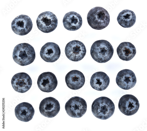 Top view of Blueberries  isolated on white background