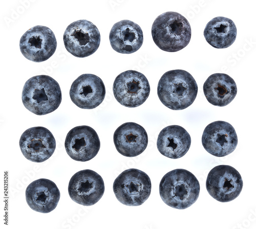 Top view of Blueberries isolated on white background