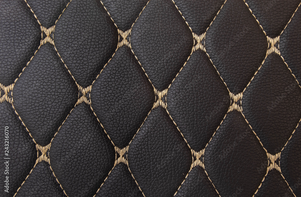 Fototapeta premium classic black leather Mat with straight beige stitching soft leather for machine with textured pattern concept background business