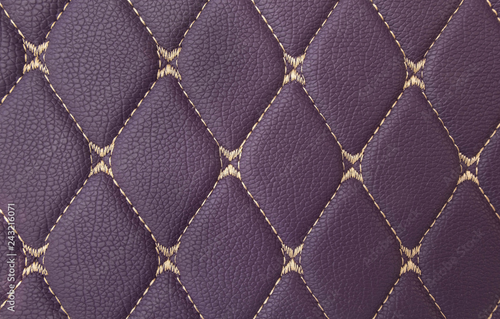 Fototapeta premium purple leather Mat with straight beige stitching soft leather for machine with textured pattern concept background business