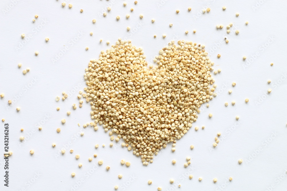 Heart made of quinoa isolated on white background Heart made of quinoa isolated on white background