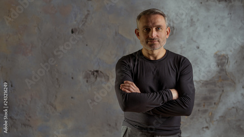 brave 45 years old men model with gray hair and beard