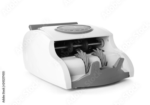 Empty money counting machine on white background photo