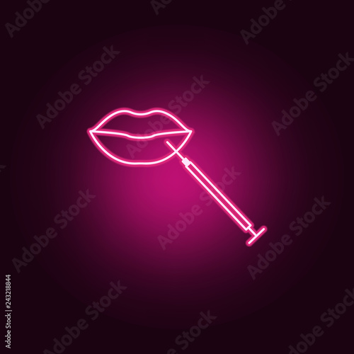 Lips botox enlarge  augment icon. Elements of anti agies in neon style icons. Simple icon for websites, web design, mobile app, info graphics