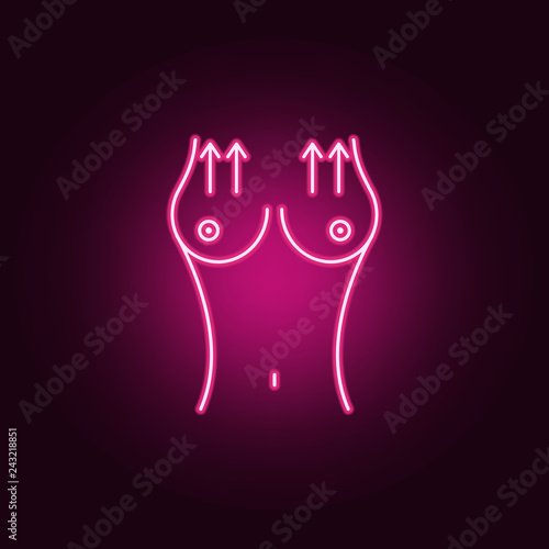 Breast lift, enlarge, augment woman icon. Elements of anti agies in neon style icons. Simple icon for websites, web design, mobile app, info graphics