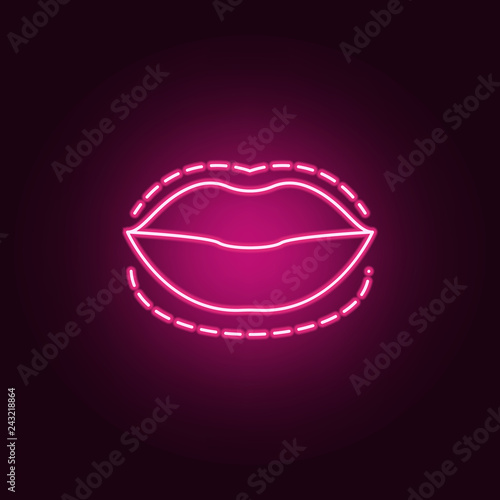 Lips botox enlarge  augment icon. Elements of anti agies in neon style icons. Simple icon for websites, web design, mobile app, info graphics