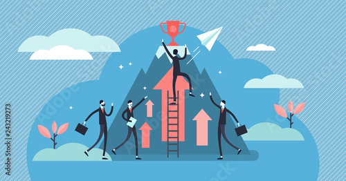 Competition vector illustration. Flat tiny business persons goals concept.