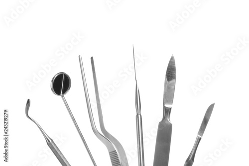 Professional dental tools isolated on white. Mouth and teeth care