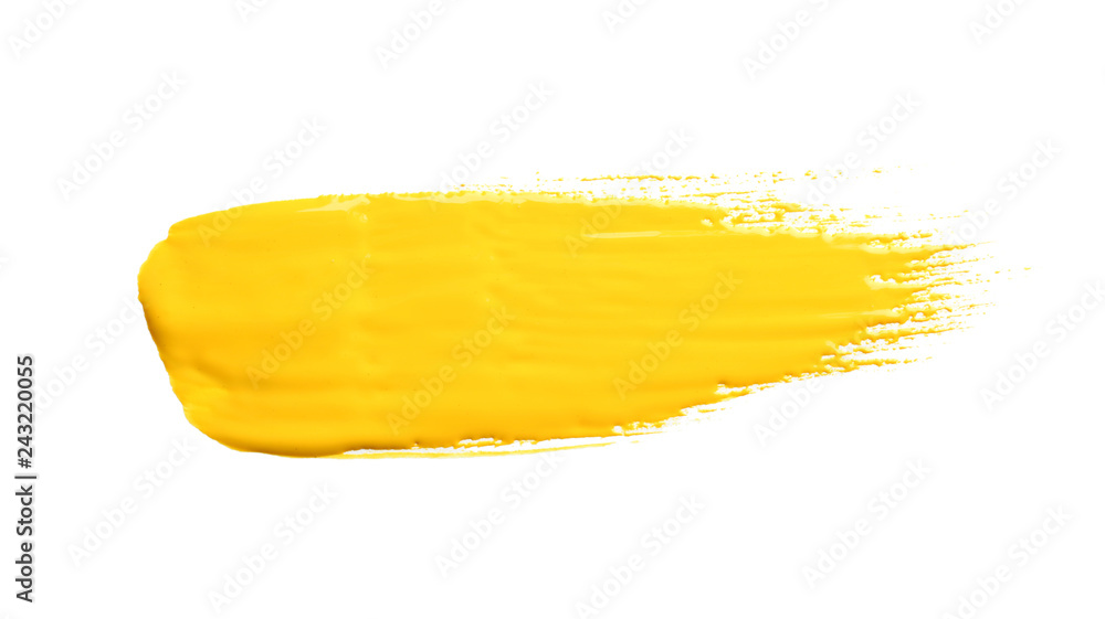 Obraz premium Abstract brushstroke of yellow paint isolated on white