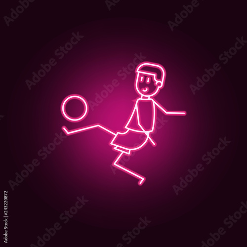 the kicker strikes ball icon. Elements of Soccer in action in neon style icons. Simple icon for websites, web design, mobile app, info graphics