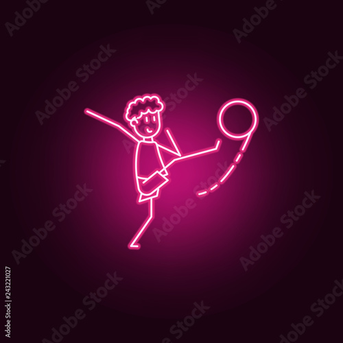 the kicker strikes ball icon. Elements of Soccer in action in neon style icons. Simple icon for websites, web design, mobile app, info graphics