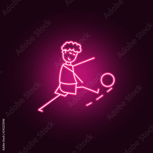 the kicker strikes ball icon. Elements of Soccer in action in neon style icons. Simple icon for websites, web design, mobile app, info graphics