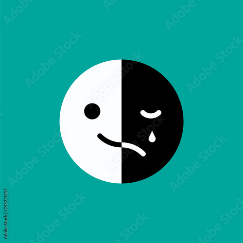Sad and cheerful mood in one emoji. Vector illustration.