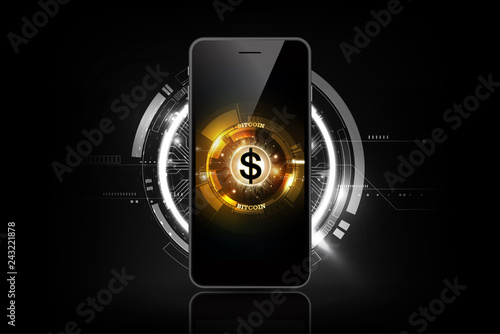 Mobile payment business concept on smartphone, futuristic abstract technology background, vector illustration