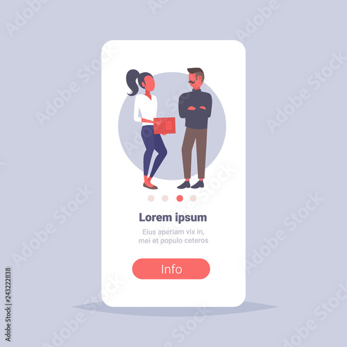 business couple colleagues communicating man woman businesspeople team working together planning future business strategy vertical copy space flat