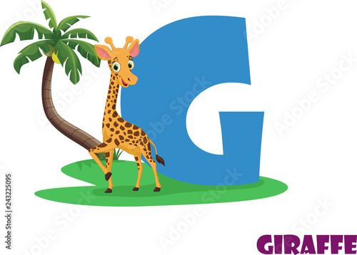 Cute Animal Zoo Alphabet. Letter G for giraffe