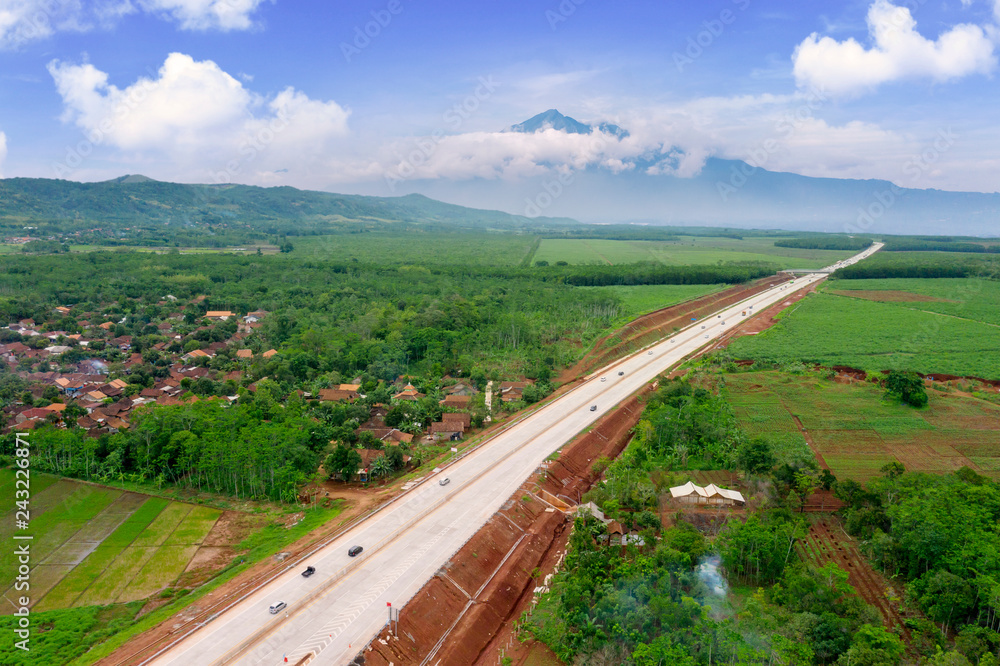 Beautiful Ungaran toll road with mountain background