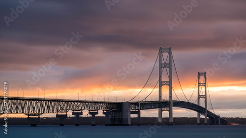 Sunrise at Mackinac Bridge in Michigan