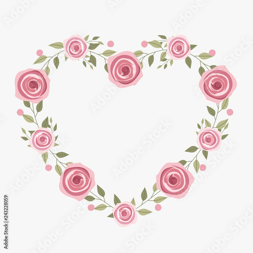 Floral greeting card and invitation template for wedding or birthday anniversary, Vector shape of text box label and frame, Rose flowers wreath ivy style with branch and leaves.