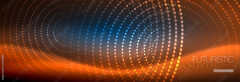 Glowing neon circle line dots, round line design, abstract style on black background. Neon abstract round circles Magic neon lights and glowing dots Glowing neon circle line dots, round line design, abstract style on black background. Neon abstract round circles Magic neon lights and glowing dots