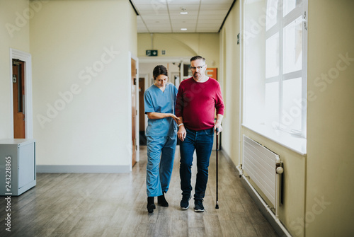Physiatrist training a patient to walk again