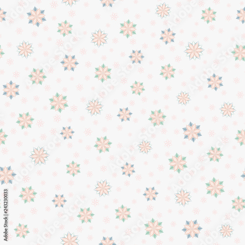 Seamless vector floral pattern with abstract geometric flowers in pastel colors on white background