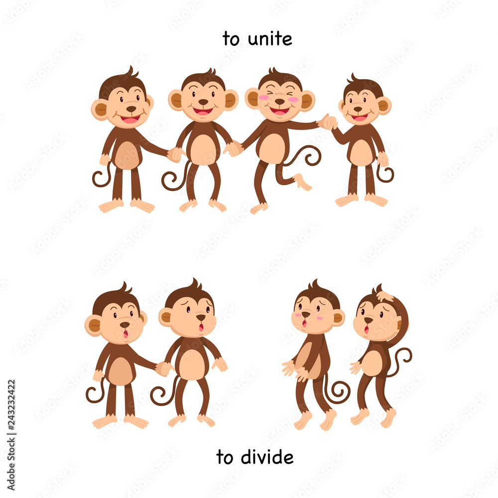 Opposite to unite and to divide vector illustration Opposite to unite and to divide vector illustration