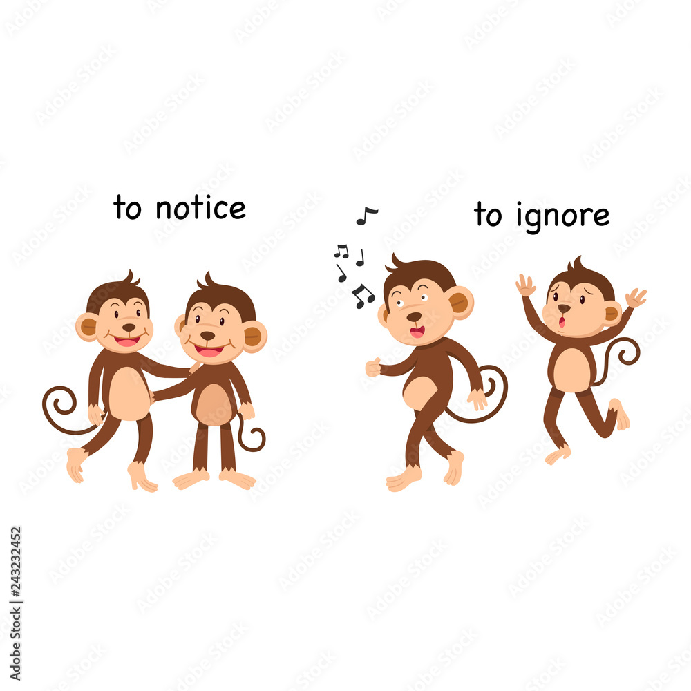 Opposite to ignore and to notice vector illustration Opposite to ignore and to notice vector illustration